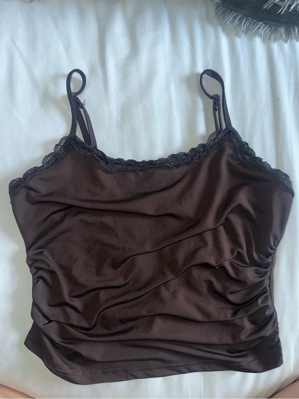 Women’s Lace-Trim Brown Ruched Camisole